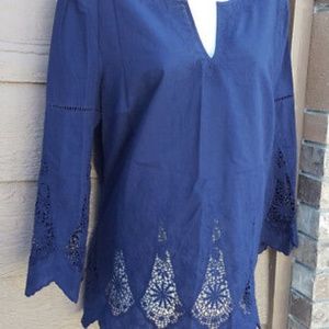 NYDJ Blue Embroidered Eyelet Tunic